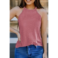 Pink Solid Color Crew Neck Tank Top - L thumbnail