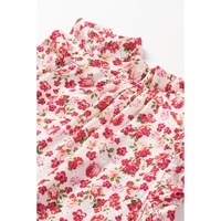 Red Floral Print Ruffled Mock Neck Sleeveless Top - S thumbnail