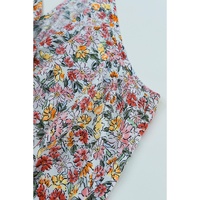 Multicolor Wrapped V Neck Floral Tank Crop Top - M thumbnail
