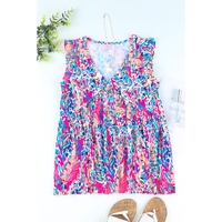 Boho Pattern Print Flounce V Neck Tank Top - L thumbnail