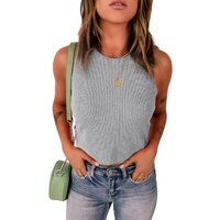 Gray Rib Knit Crew Neck Sleeveless Crop Top - 2XL thumbnail