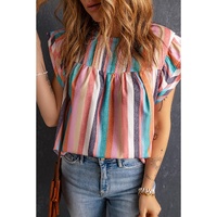 Azura Exchange Striped Tiered Ruffle Cap Sleeve Top - M thumbnail