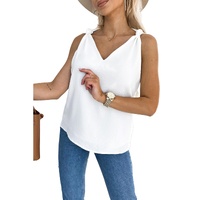White V Neck Knotted Shoulder Vest - L thumbnail