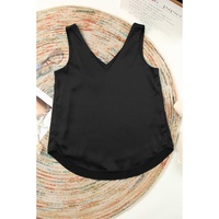 Black Deep V Neck Loose Tank Top - S thumbnail