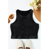 Black Ribbed Mineral Wash Racerback Cropped Tank Top - XL thumbnail