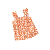 Azura Exchange Orange Floral Print Square Neck Ruffle Tank Top - L thumbnail