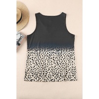 Black Gradient Leopard Split Neck Tank Top - S thumbnail