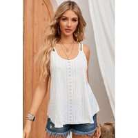 Azura Exchange White Eyelet Strappy Scoop-Neck Tank Top - S thumbnail
