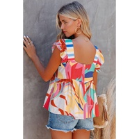 Multicolor Square Neck Abstract Print Tank Top - L thumbnail