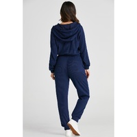 Navy Blue Ribbed Knit Cropped Hoodie and Drawstring Joggers Set - M thumbnail