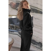 Black Half Zip up Pullover Active Top and Joggers Set - S thumbnail