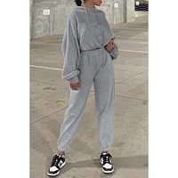 Gray Solid Drop Shoulder Hoodie and Joggers Activewear Set - M thumbnail