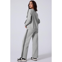 Light Grey Solid Color Side Striped Sweatshirt Active Set - 2XL thumbnail