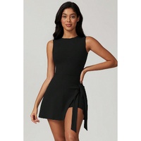 Black Sleeveless Knot Skirt Hem Sports Romper - L thumbnail