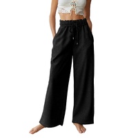 Black Elastic High Waist Drawstring Sweatpants - L thumbnail