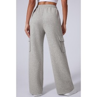 Light Grey Multi Pockets Lace-up High Waist Wide Leg Workout Pants - 2XL thumbnail