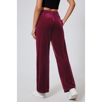 Burgundy Solid Drawstring Waist Wide Leg Pants - XL thumbnail