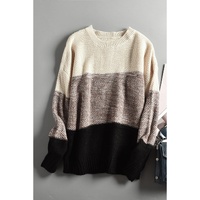 Black Color Block Netted Texture Pullover Sweater - M thumbnail