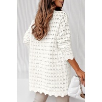 Azura Exchange White Wavy Trim Open Knit Long Sleeve Cardigan - L thumbnail