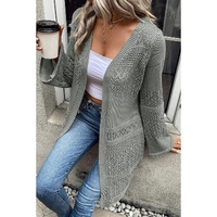 Gray Pointelle Knit Open Front Cardigan - M thumbnail