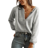 Hollow Out Buttoned Knit Cardigan - M thumbnail