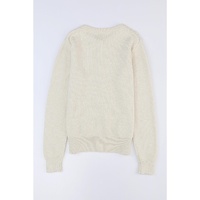 Apricot Lace Trim Ribbed Round Neck Button Up Cardigan - L thumbnail