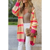 Stripe Printed Ribbed Long Knitted Cardigan - M thumbnail