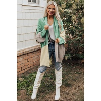 Green Colorblock Draped Open Front Chunky Cardigan - L thumbnail