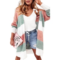 Green Colorblock Stripe Open-Front Cardigan - S thumbnail