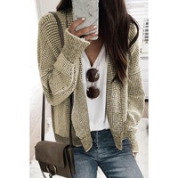 Apricot Plaid Contrast Trim Open Front Cardigan - L thumbnail