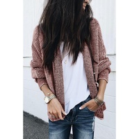 Peach Blossom Plaid Contrast Trim Open Front Cardigan - XL thumbnail