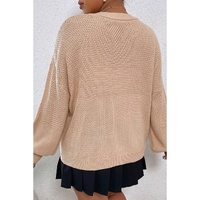 Smoke Gray Floral Applique Drop Shoulder Bubble Sleeve Cardigan - L thumbnail