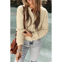 Oatmeal Pearl Buttons Popcorn Textured Sweater Cardigan - L thumbnail