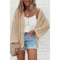 Apricot Hollow Out Knit Drop Shoulder Open Front Cardigan - XL thumbnail