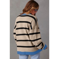 White Colorblock Drop Shoulder Buttoned Loose Cardigan - XL thumbnail