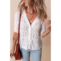 White Frenchy Hollow Out Knitted V Neck Cardigan - L thumbnail
