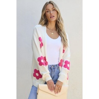 Rose Red Flower Pattern Open Front Cardigan - M thumbnail