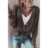 Dark Khaki Open Knit Drop Shoulder Sweater Cardigan - 2XL thumbnail