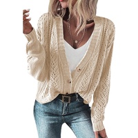 Beige Open Knit Drop Shoulder Sweater Cardigan - M thumbnail
