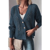 Real Teal Open Knit Drop Shoulder Sweater Cardigan - M thumbnail