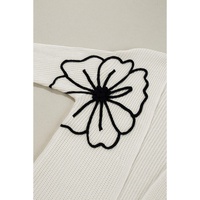 Beige Flower Embroidered Drop Shoulder Open Front Duster Cardigan - L thumbnail