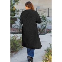 Black Flower Embroidered Drop Shoulder Open Front Duster Cardigan - 2XL thumbnail