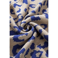 Dark Blue Stripe Sleeve Leopard Print Open Front Cardigan With Pockets - L thumbnail