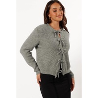 Philippine Gray Ribbed Knit Bow Front Buttoned Cardigan - L thumbnail