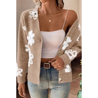 Smoke Gray Floral Print V Neck Knitted Button up Cardigan - L thumbnail