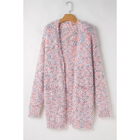 Pink Multicolor Confetti Open Front Knit Cardigan - L thumbnail