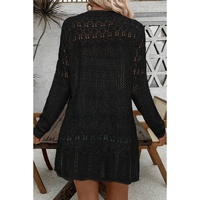 Black Crochet Hollow Out Open Front Cardigan - L thumbnail