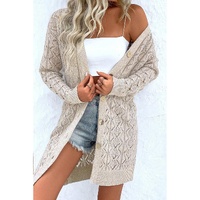 Parchment Hollow Out Buttons Front Long Cardigan - L thumbnail