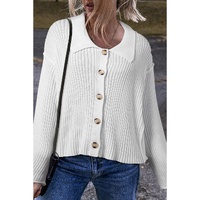 White Collared Button-up Loose Fit Casual Sweater - S thumbnail