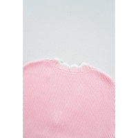 Pink Ribbed Knit Scalloped Edge Side Pockets Buttoned Cardigan - L thumbnail